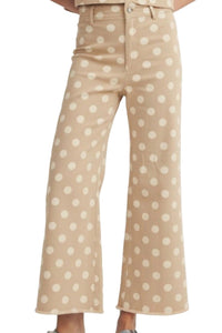 Khaki Leopard Frayed Edge Wide Leg High Waist Jeans