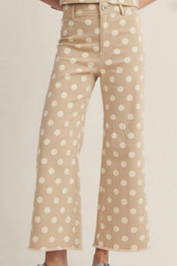 Women's High-Waist Polka Dot Wide-Leg Jeans with Frayed Hem