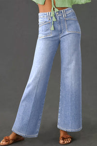 Beau Blue Loose Straight Leg Cropped High Waist Jeans