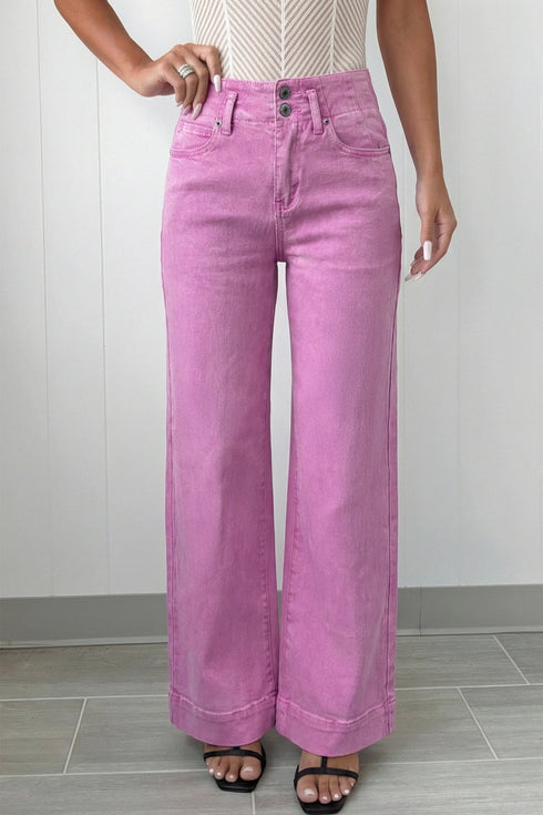 Women's High-Waist Wide Leg Jeans in Bonbon Pink