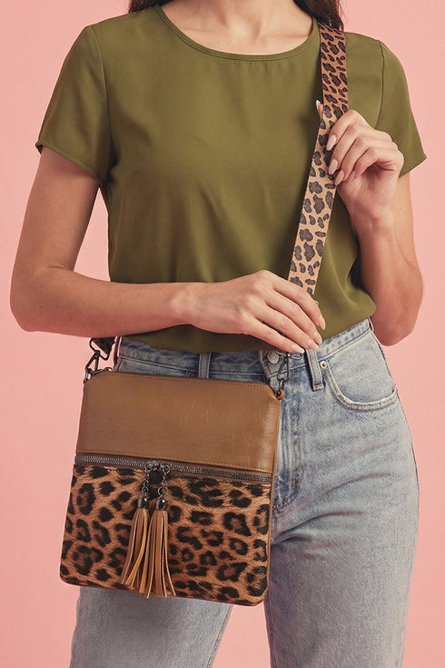 Women's Coffee Leopard Print PU Leather Mini Shoulder Bag