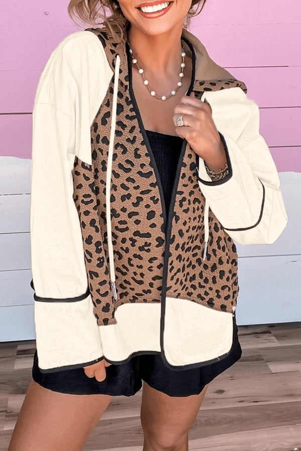 Trendy Women's Leopard Print Patchwork Jacket - Cozy Casual Outerwear for Effortless Style and Comfort