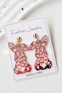 Pink Leopard Bunny Acrylic Earrings