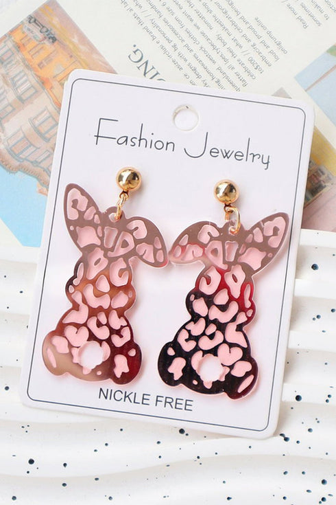 Women's Trendy Women's Lightweight Pink Leopard Print Bunny Earrings - Fun Animal Design Jewelry for Stylish Accessories