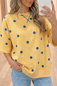 Trendy Women's Oversized Yellow Polka Dot Tee with Crossed Seam - Perfect Casual Chic Summer Top for Effortless Style