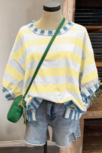 Yellow Stripe Exposed Seam Contrast Patchwork Oversized Top