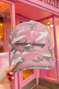Pink Letter Embroidered Camouflage Hat