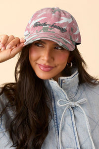 Pink Letter Embroidered Camouflage Hat