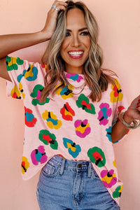 Pink Leopard Drop Shoulder Oversize Tee