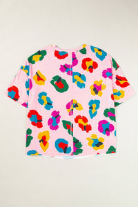 Pink Leopard Drop Shoulder Oversize Tee