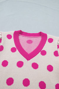 Pink Polka Dot Puff Short Sleeve Sweater Top