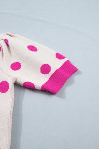 Pink Polka Dot Puff Short Sleeve Sweater Top