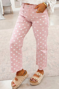Trendy Women's Pink Polka Dot Slim Fit Jeans - Comfortable Casual Style for Fashion-Forward Everyday Wear