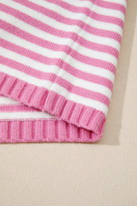 $10.98 Pink Stripe Striped Button Placket Drop Shoulder Long Sleeve Sweater Wholesale