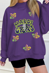 Women's Mardi Gras Sequin Leopard Mock Neck Sweatshirt