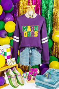 Women's Mardi Gras Chenille Patch Varsity Sweatshirt in Purple