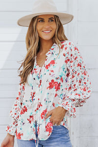 Fiery Red Cakewalk Floral Smocked Blouse