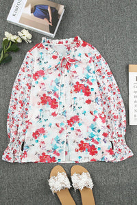 Fiery Red Cakewalk Floral Smocked Blouse