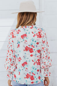Fiery Red Cakewalk Floral Smocked Blouse