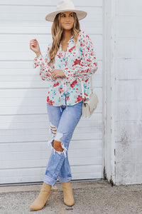 Fiery Red Cakewalk Floral Smocked Blouse