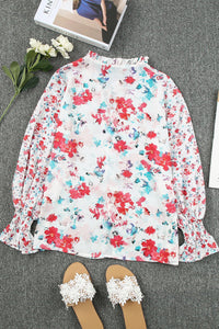 Fiery Red Cakewalk Floral Smocked Blouse