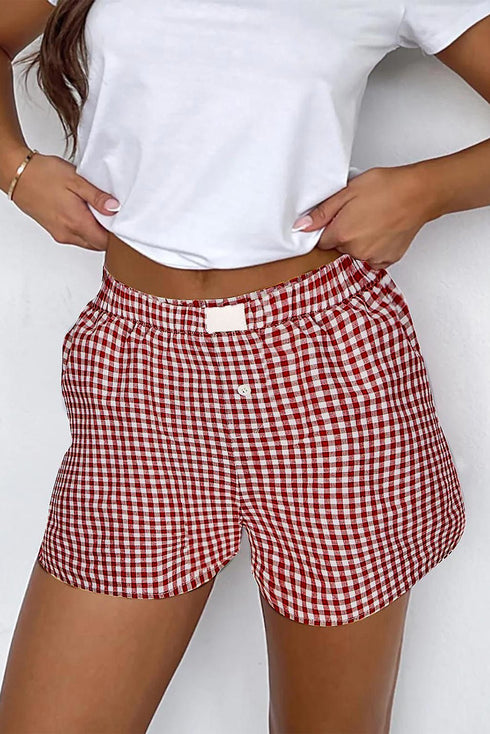Women's Trendy Women's Red Gingham High Waist Summer Shorts - Comfortable Fit for Stylish Warm Weather Outfits