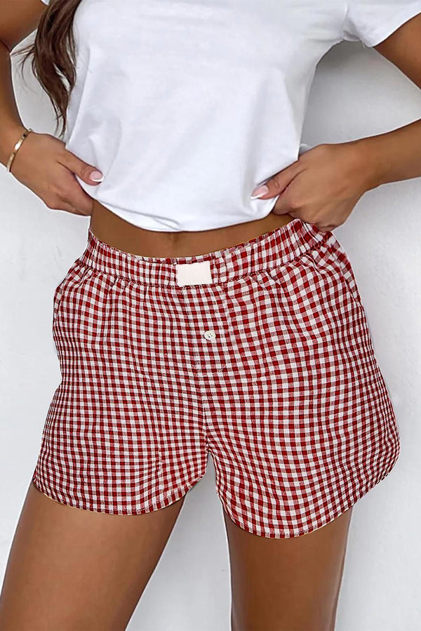 Women's Trendy Women's Red Gingham High Waist Summer Shorts - Comfortable Fit for Stylish Warm Weather Outfits