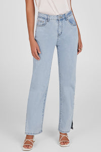 Sky Blue High Rise Slit Anklet Flare Jeans