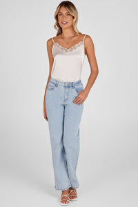 Sky Blue High Rise Slit Anklet Flare Jeans