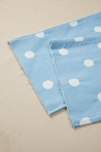 Sky Blue Polka Dot Print Raw Hem Shift Jeans