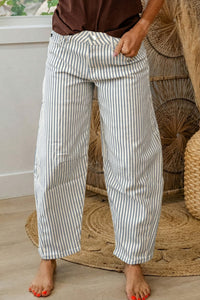 Women's Trendy Women's Sky Blue Striped Barrel Jeans - Comfortable Casual Fit for Everyday Style and Versatile Outfits