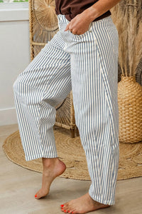 Sky Blue Stripe Casual Barrel Jeans