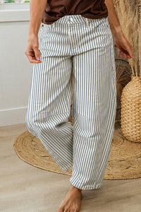 Sky Blue Stripe Casual Barrel Jeans