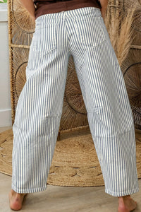 Sky Blue Stripe Casual Barrel Jeans