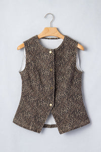 Brown Leopard Print Slim Denim Vest
