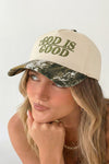 Trendy Women's Spinach Green "GOD IS GOOD" Embroidered Camo Baseball Cap - Adjustable Fit for Casual Everyday Wear