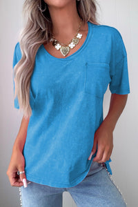 Women's Trendy Women's Vintage Blue Cotton Mineral Wash T-Shirt - Soft, Relaxed Fit for Casual Everyday Style