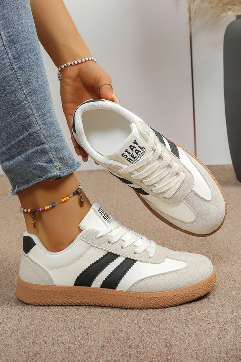 Trendy Women's White Color Block Lace-Up Varsity Shoes in PU Leather - Stylish Casual Footwear for Every Outfit