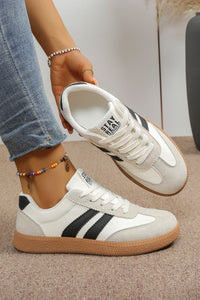 Trendy Women's White Color Block Lace-Up Varsity Shoes in PU Leather - Stylish Casual Footwear for Every Outfit
