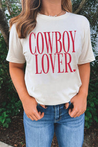 White COWBOY LOVER Lettering Graphic Tee