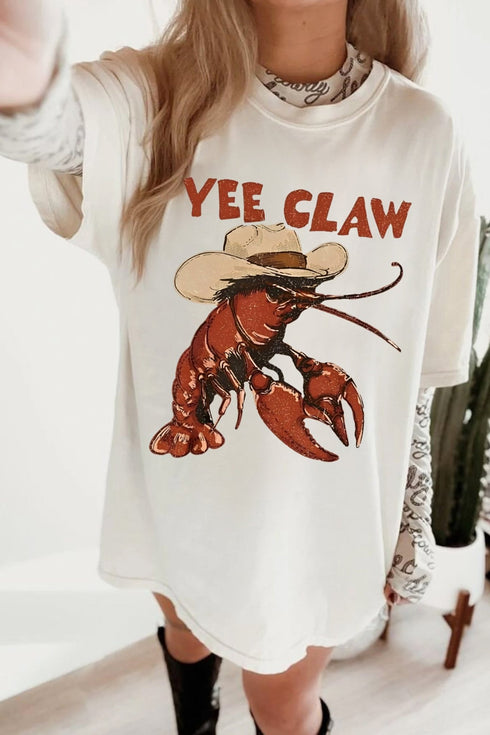 Trendy Women's White Lobster Graphic Tee with Fun Western Print – Casual Short Sleeve Top for Effortless Style