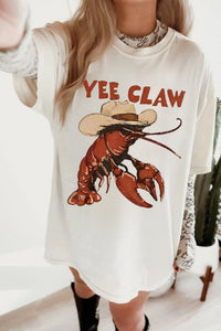 Trendy Women's White Lobster Graphic Tee with Fun Western Print – Casual Short Sleeve Top for Effortless Style