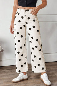 Trendy Women's White Polka Dot Wide Leg Ankle Jeans for Effortless Style and All-Day Comfort