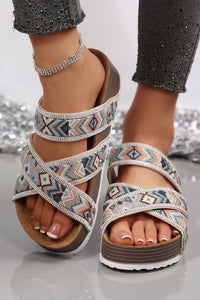
Women's Tribal Rhinestone Platform Sandals with Geometric Straps
