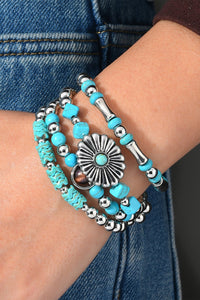 
Women's Turquoise and Silver Vintage Western Concho Flower Bracelets Set for Women - 4-Piece Retro Jewelry Collection