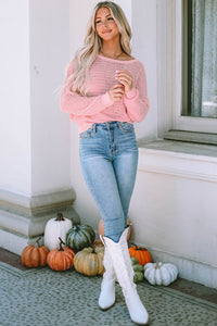 V-Neck Long Sleeve Hooded Sweater with Adjustable Drawstring