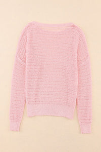 V-Neck Long Sleeve Hooded Sweater with Adjustable Drawstring