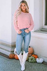 V-Neck Long Sleeve Hooded Sweater with Adjustable Drawstring
