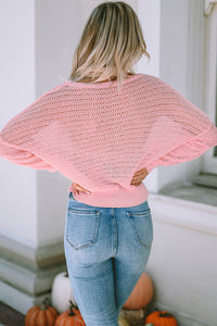 V-Neck Long Sleeve Hooded Sweater with Adjustable Drawstring