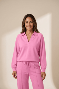 V-Neck Polo Pullover & Wide-Leg Drawstring Pant Set